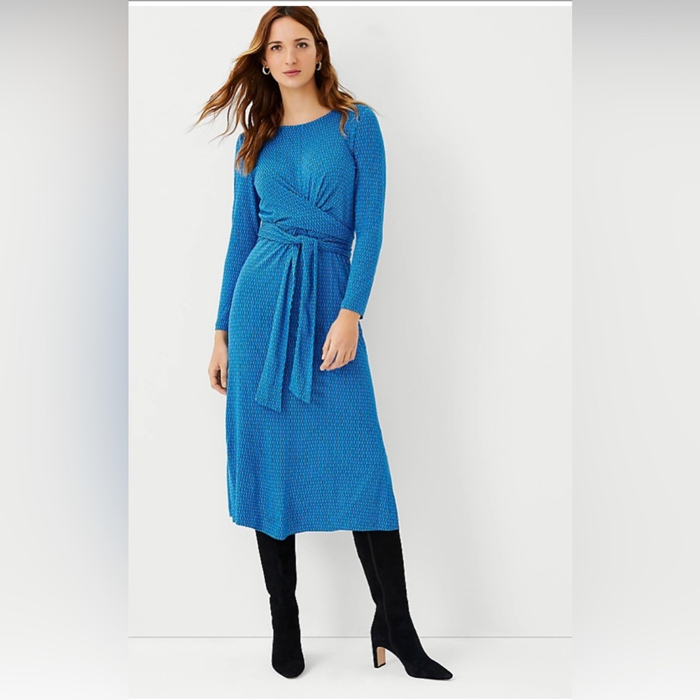 NWT Ann Taylor Chain Print Tie Waist Midi Dress
